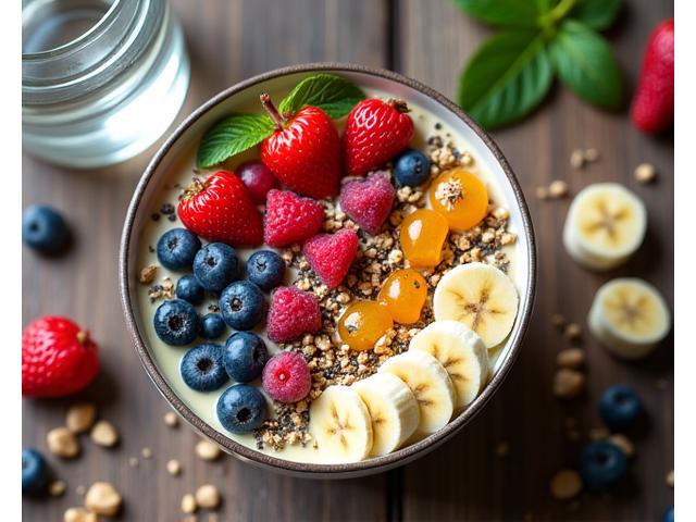 A vibrant smoothie bowl with fresh fruits and nuts